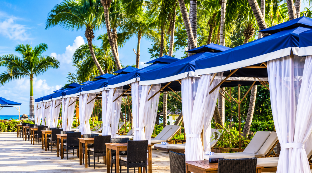 Luxury Beach Cabanas by Palm Trees